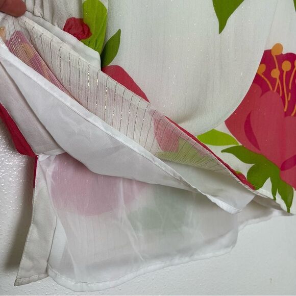 Lilly Pulitzer Floral Silk Blouse Top Semi Sheer Gold Metallic Thread Lining 4 - Picture 5 of 7